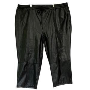 Asos Curve Faux Leather Crop Pants Womens Plus 24 Black Pull On Pockets 50x26
